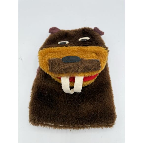 Vintage Walrus Hand Puppet Plush Brown Furry Felt Teeth Red Mouth 70s 80s Toy - Picture 1 of 5